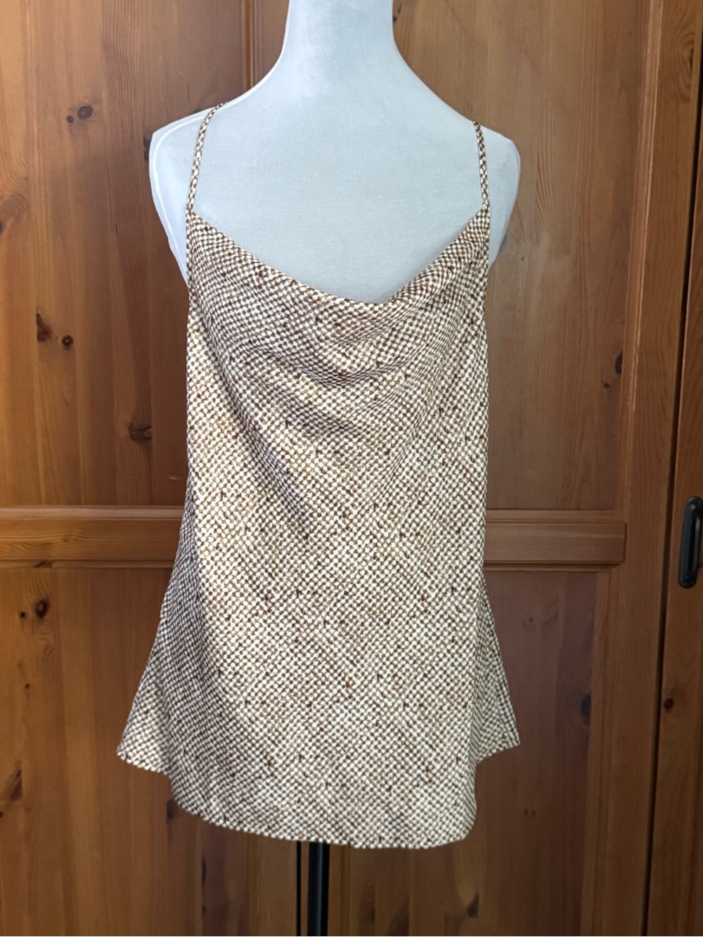Banana Republic Camisole/Tank Brown White Print Criss Cross Adjustable Straps